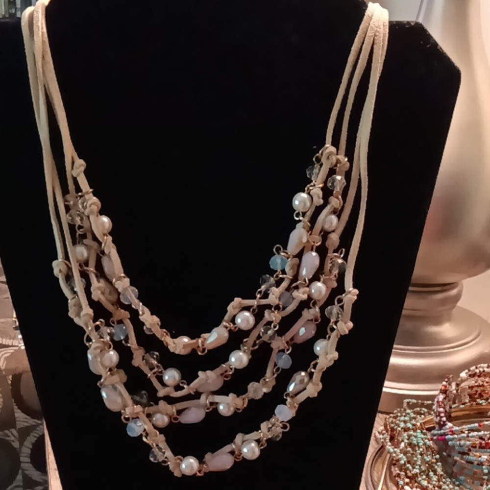 Cato Cream and White Multi-Strand Necklace